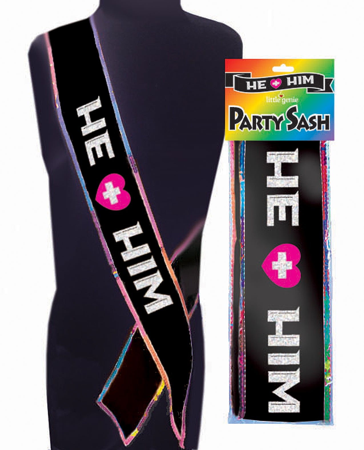 Little Genie and Candyprints NVC.104 He + Him Sash, Black