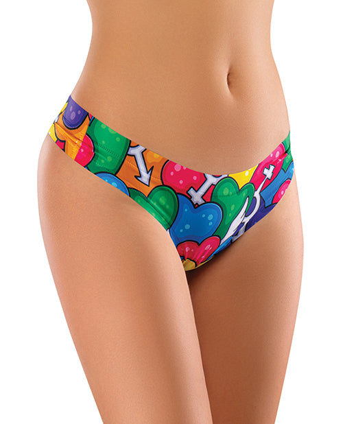 Mememe CPHS-22 Pride Hearts Printed Thong, Rainbow, Cotton Blend