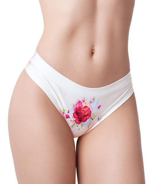 Mememe FPR-24 Flower Power Rose Printed Thong, Size XL