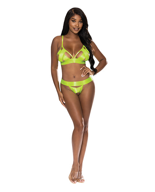 Magic Silk Exposed Strap-Tease Bra & Crotchless Panty, Neon Yellow L/XL