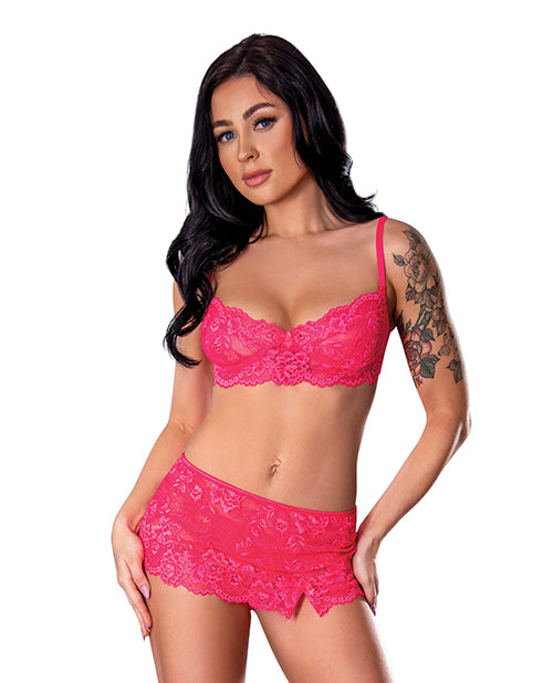 Magic moments int'l M365PINLRG Get It Girl Lace Bra w/Skirt & Thong, Pink L/XL