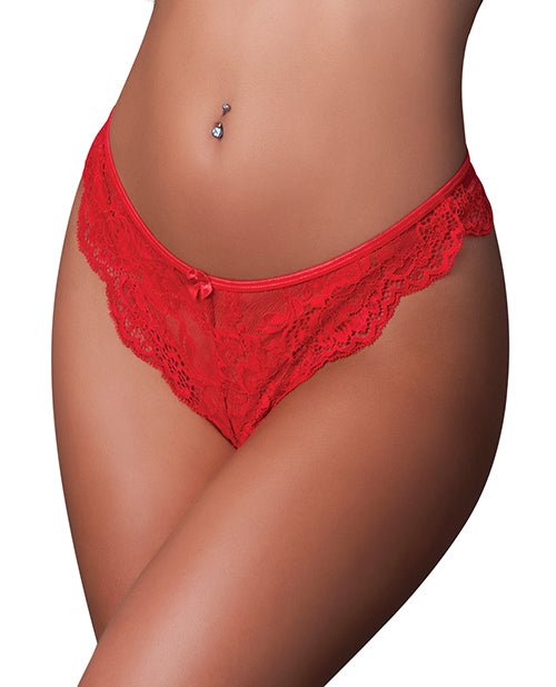 Magic Silk Sugar High Split Crotch Panty, Red S/M Lace Lingerie