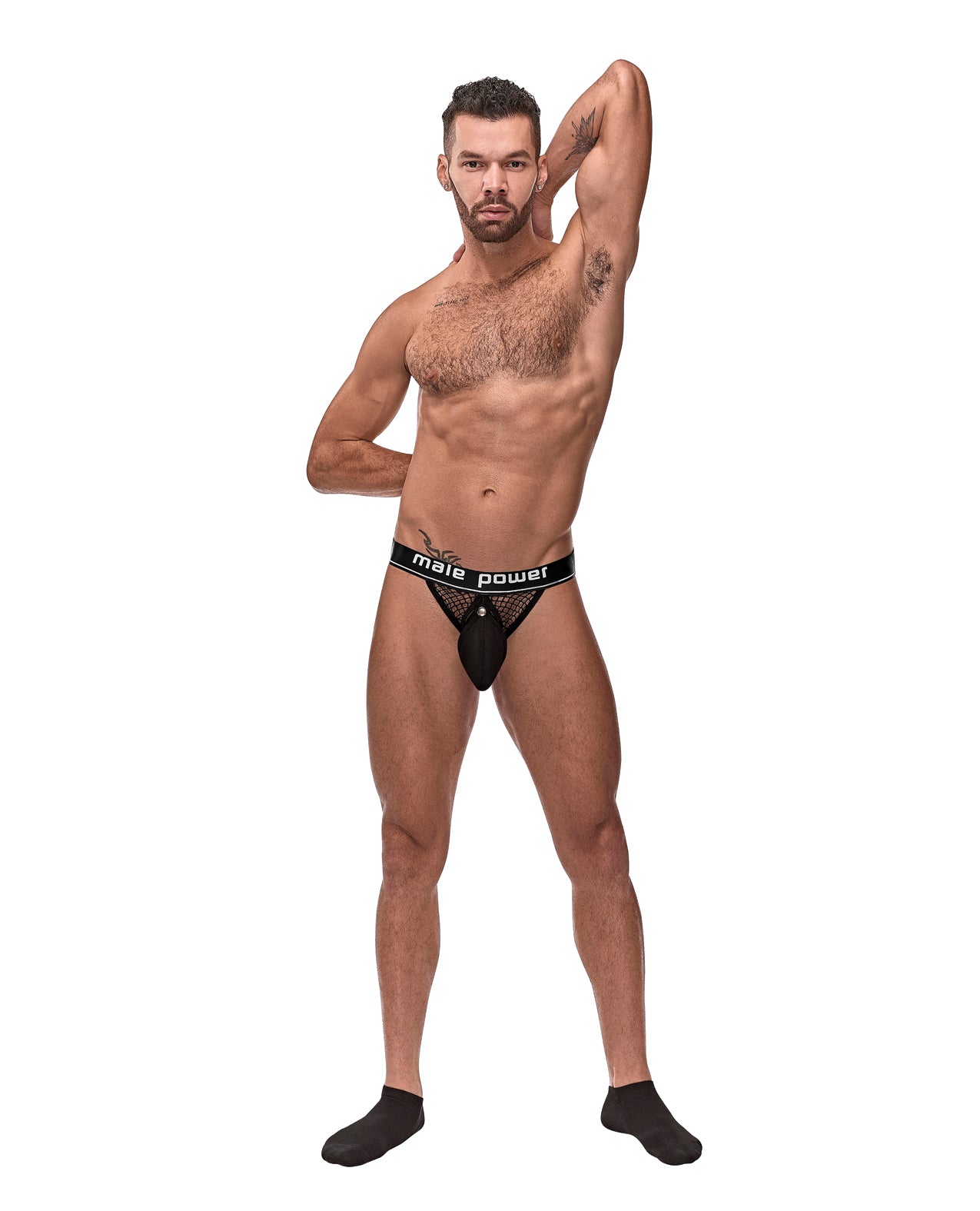 Male Power 346-260 Cock Pit Fishnet Cock Ring Jock, Black L/XL