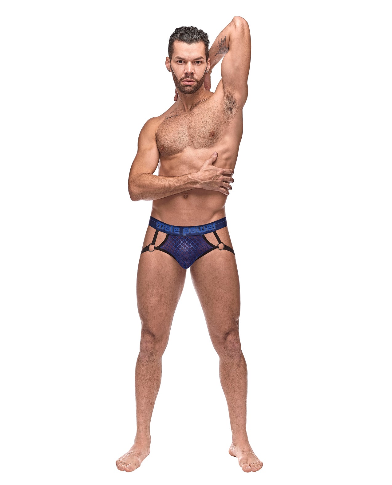 Male Power 398-264 Diamond Mesh Jock Ring, Blue L/XL