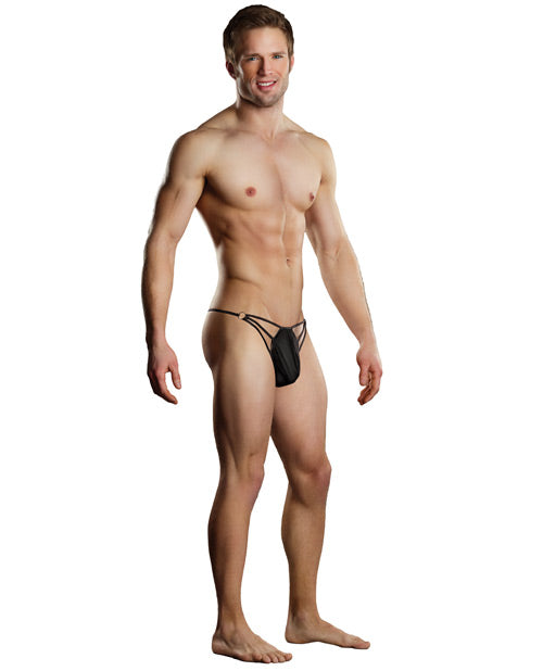 Male Power PAK-828 BKLX G-string with Straps & Rings, Black L/XL