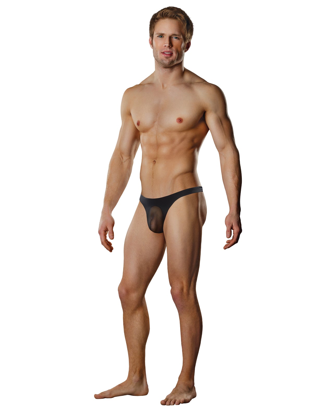 Male Power PAK-822 L/XL Sheer Nylon Lycra Pouch Thong, Black