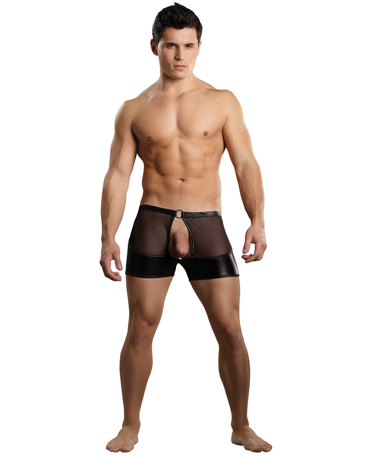 Male Power 169-004 BLK S/M Extreme Double Exposure Short, Black Nylon Spandex