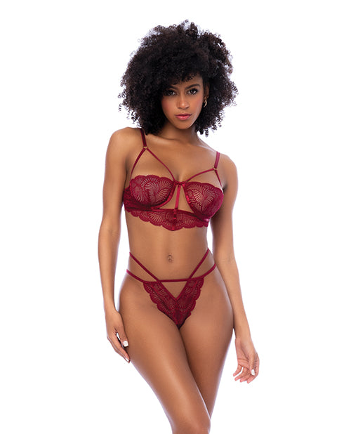 Mapale 8878 S/M Lace Underwire Top & Thong Set, Burgundy