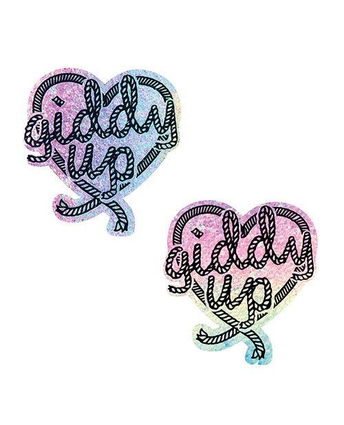 Neva nude BGU-LSO-SP Giddy Up Heart Reflective Pasties, Rainbow