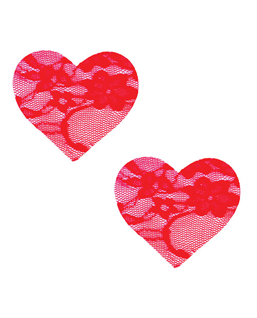 Neva Nude RED-LAC-NS Lace Heart Pasties, Red, 2.75"x2.5"