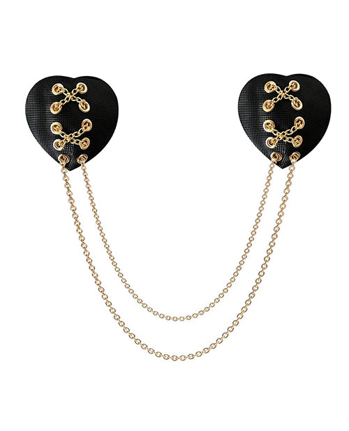 Neva Nude BN-UBH-032 Two Heart Chained Pasties, Black, Reusable