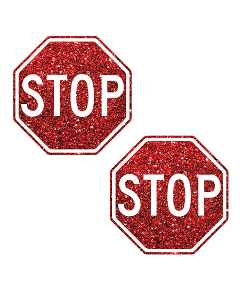 Neva Nude WHI-STP-RMR Stop Sign Glitter Pasties, Red One Size
