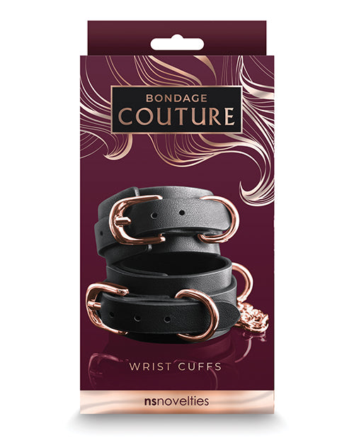 NS Novelties NSN-1306-33 Bondage Couture Wrist Cuffs, Black Metal/PU