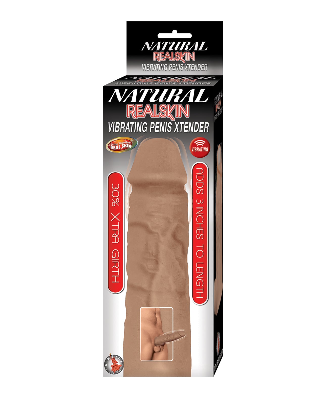 Nasstoys Natural Realskin Vibrating Penis Xtender, Brown – 3" Length, 30% Girth