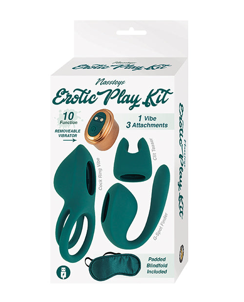 Nasstoys Erotic Play Kit, Green – 10 Functions, 3 Attachments, USB Rechargeable