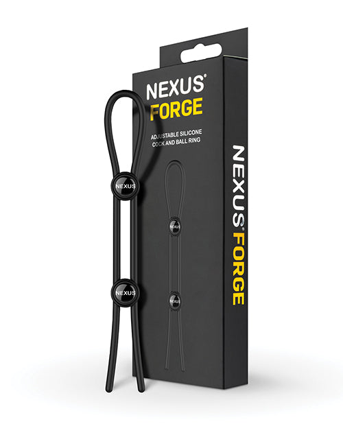 Nexus Forge Double Lasso Cock and Ball Ring, Black Silicone