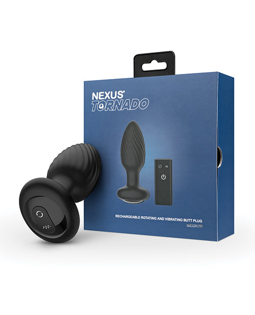 Nexus Tornado Rotating & Vibrating Butt Plug with Remote, Medium - Black