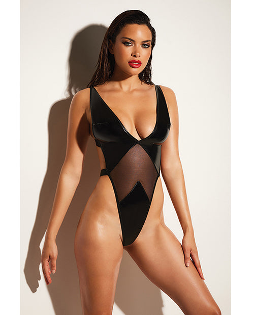 Oh La La Cheri 52-11330B BLK 1X/2X Limitless Soft Cup Teddy, Vinyl & Mesh