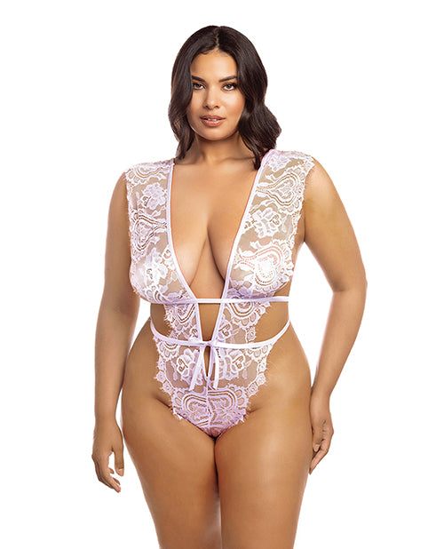 Oh La La Cheri 52-11390B Imani Eyelash Lace Teddy, Pink, 1X/2X