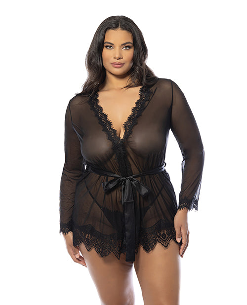 Oh La La Cheri 94-11136X BK 1X/2X Provence Short Robe, Black 1X/2X
