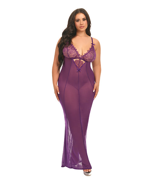 Oh La La Cheri 76-12046 1X/2X Katana Lace Gown, Purple