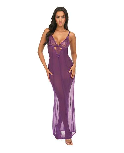 Oh La La Cheri 76-12046 Katana Mesh & Lace Gown - Purple L/XL