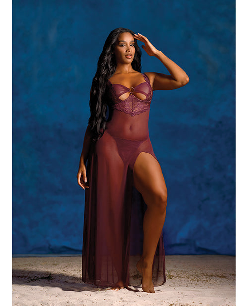 Oh La La Cheri Antonella Lace Underwire Gown with O-Ring Details, Burgundy, XL