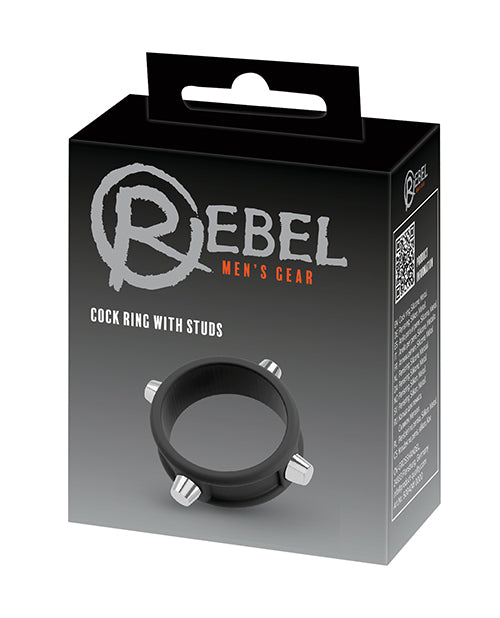 Orion 50042410000 Rebel Cock Ring w/Studs, Metal, Silicone, Black