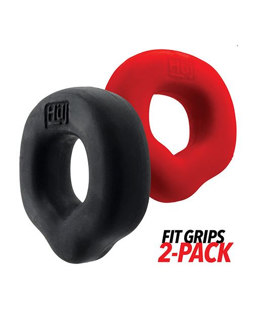 Hunky Junk Fit Grips Ergo-Fit Cock Rings, 2-Pack, Black and Red