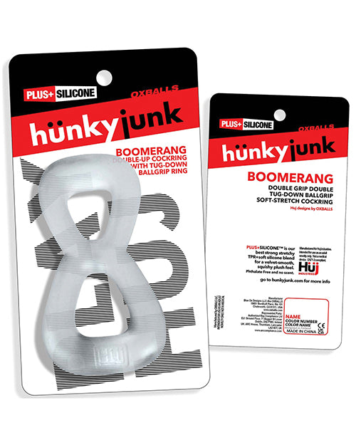 Oxballs and Hunky Junk Boomerang Dual-Ring Cockring and Ball Stretcher, Clear Steam