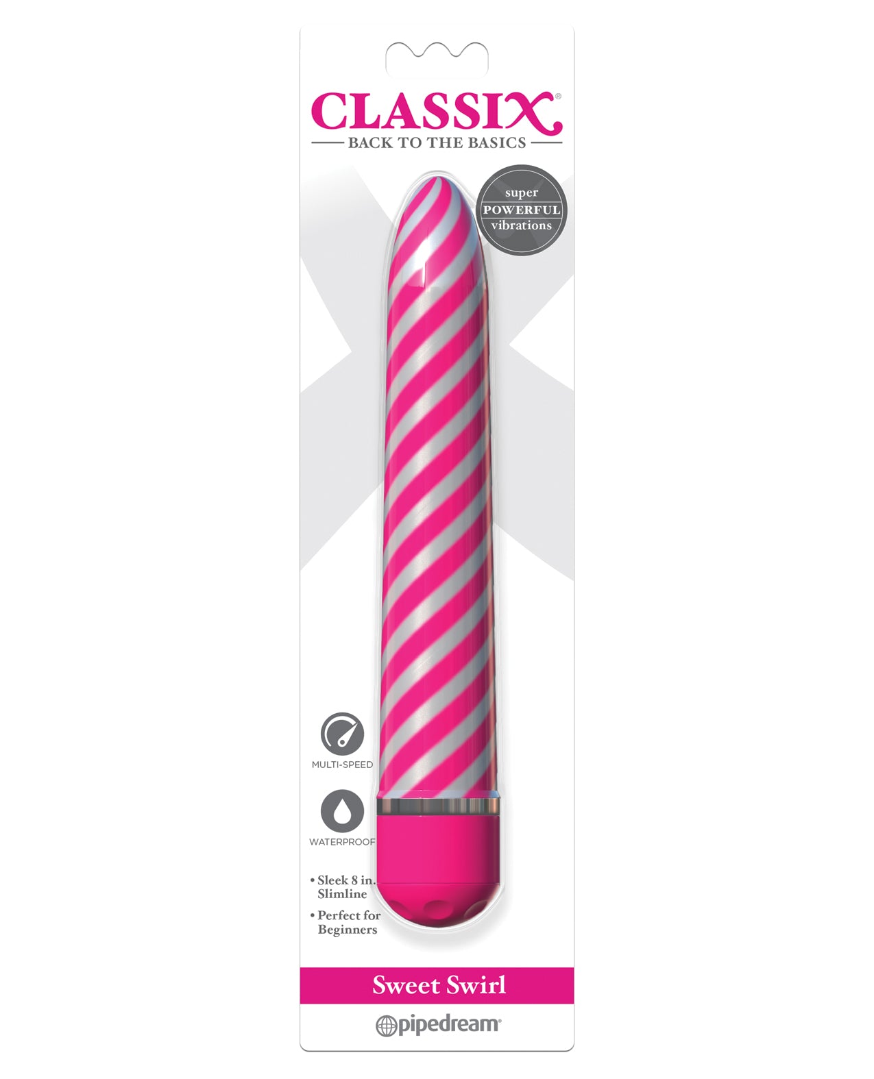 Pipedream Products Classix Sweet Swirl Vibrator, 8-Inch Multi-Speed Pink