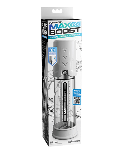 Pipedream Products Pump Worx Max Boost Manual Piston Penis Pump, White/Clear