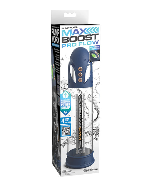Pipedream Products Max Boost Pro Flow Penis Pump, Blue/Clear, Rechargeable