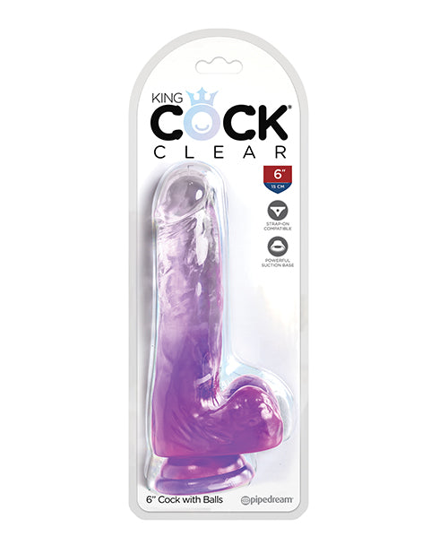 Pipedream Products King Cock Clear Dildo with Balls, 6-Inch – Purple