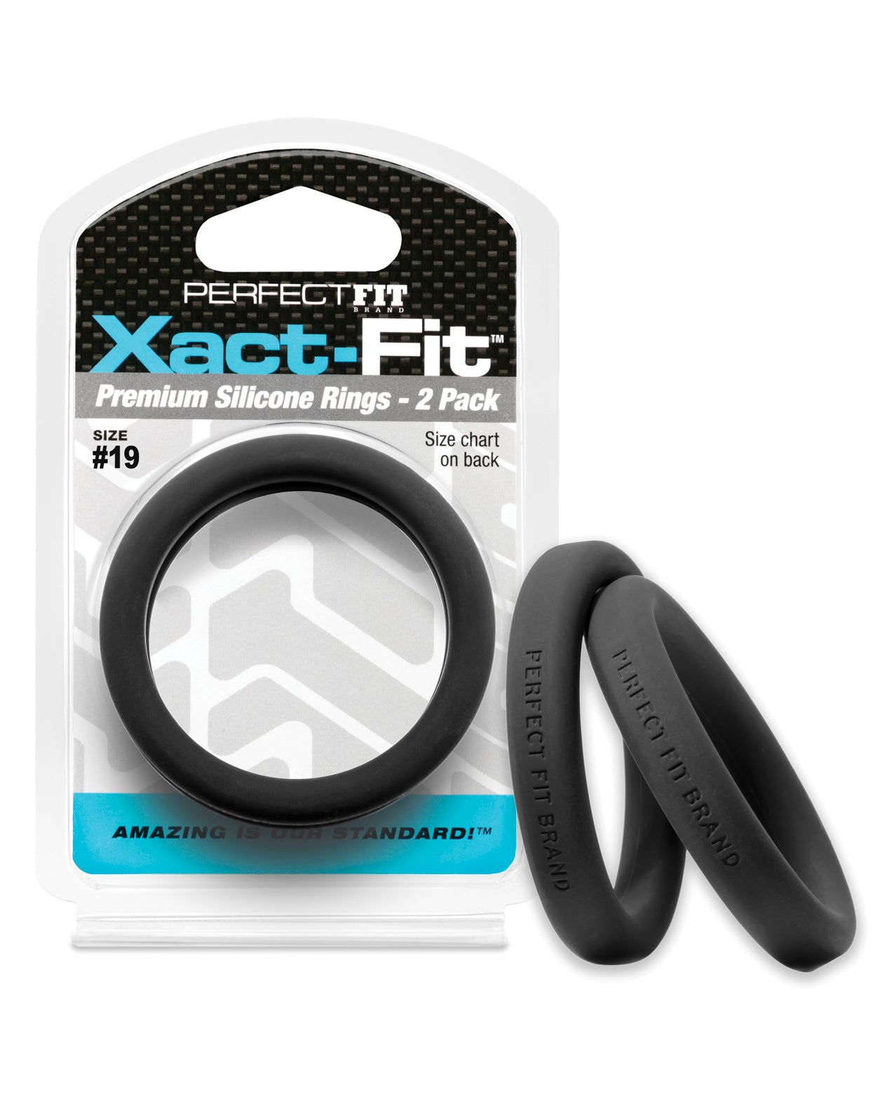 Perfect Fit Brand CR-82B Xact Fit #19 Cock Ring (Pack of 2), Black, 1.9" Diam