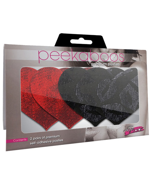 Xgen PK003H Stolen Kisses Hearts Pasties, Red & Black, 2 Pairs