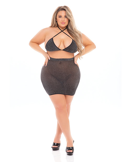 Pink Lipstick 23089X-BLK OS Black Cherry Strap Halter Bra & Skirt Set (3X)