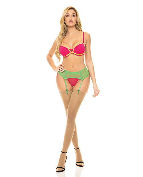 Pink Lipstick 23107-NEON M/L Come to Me Bra, Garter Belt & G-String, Neon M/L