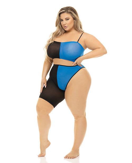Pink Lipstick 23109X-BKBL OS Block You Out Bandeau & Bottom, Black/Blue Queen
