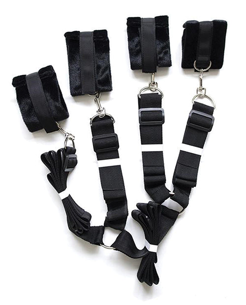 Plesur PC87016 Fuzzy Bedroom Bondage Kit, Black, Fits King Size Beds