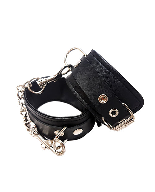 Rouge Garments Vegan Leather Fetish Play Wrist Cuffs, Black