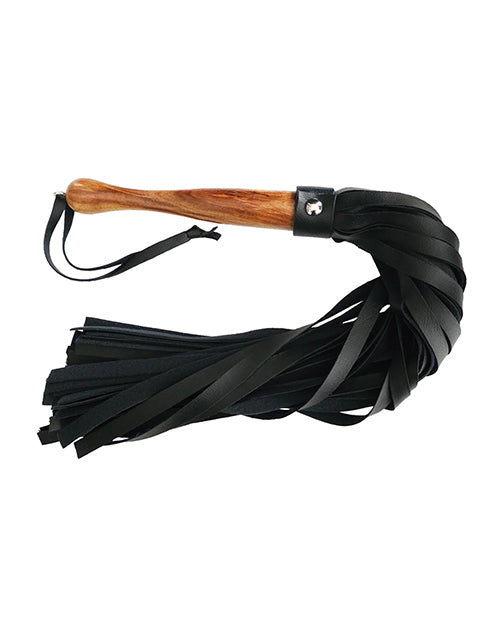 Rouge Garments Ltd FP003-BK Vegan Flogger, Black Faux Leather, Wood Handle