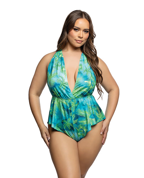 Roma Costume LI1027Q Tropical Dream Jungle Print Romper, Flared Leg, 1X/2X