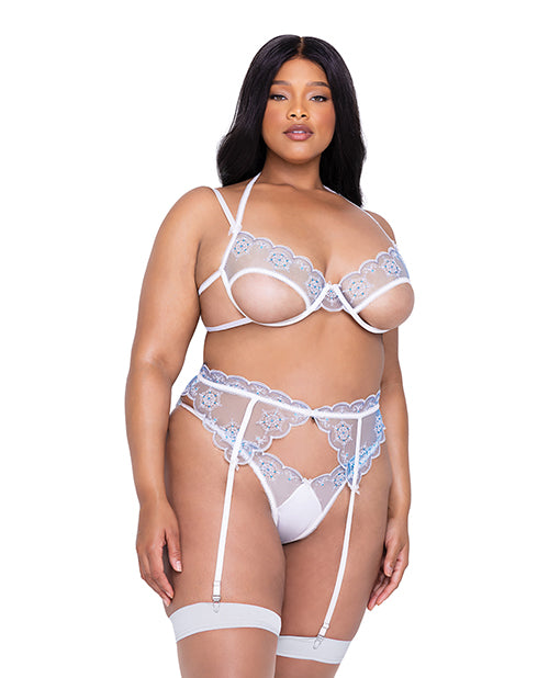 Roma Costume LI632Q-BL/WH-1X Snow Queen Embroidered Bra & Thong Set, 1X