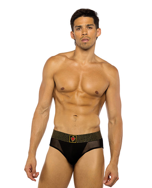 Roma Costume LI777 XL Sacred Heart Briefs, Black, Studded Elastic Waist