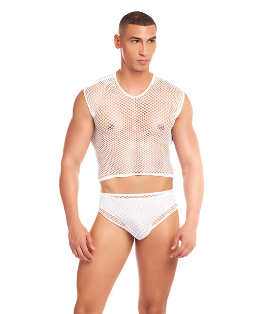 Rene Rofe and Pink Lipstick 43001 Large Mesh Thong Set, White L/XL