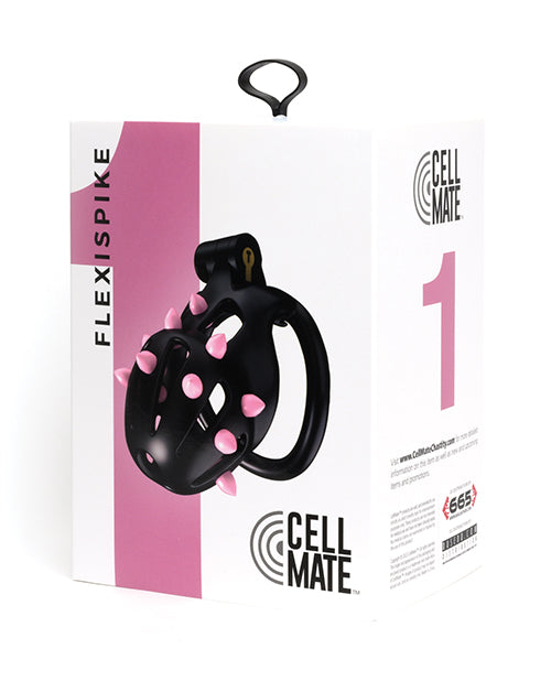 665, Inc 23340 Cellmate FlexiSpike Chastity Cage, Size 1, Black/Pink Spikes