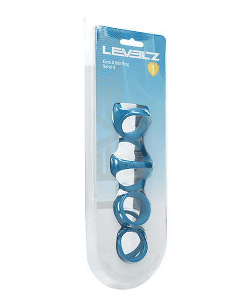 Shots America LLC LVL01-0043TEA Levelz Set of 4 Cock Rings, Teal