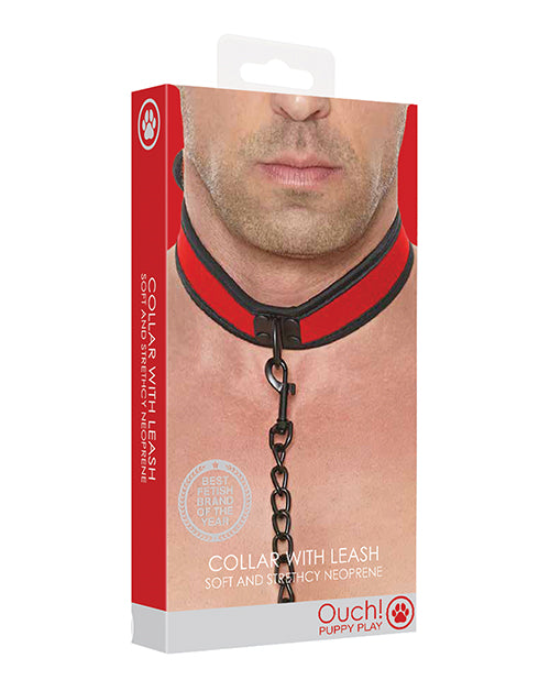 Shots America Ouch! Puppy Play Collar with Leash, Red