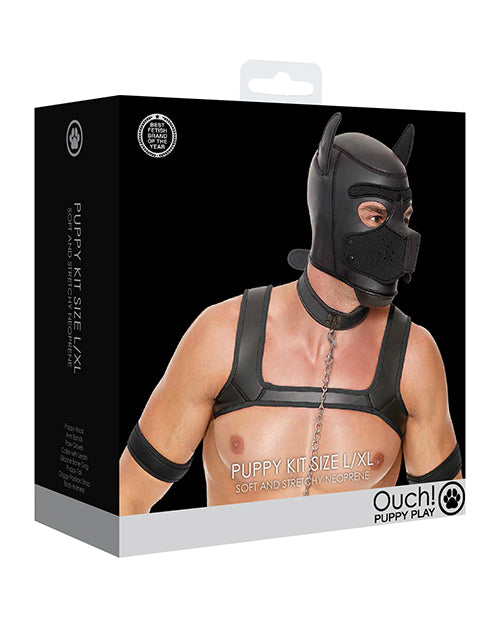 Shots Ouch! Puppy Play Complete Kit, LXL Black – Neoprene & Metal